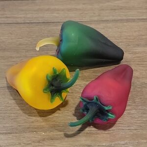 ​Vintage Hand-Blown Frosted Glass Peppers - Set of 3 (Matte Finish)